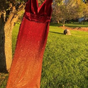 Red-Champagne Ombre Colored Prom Dress